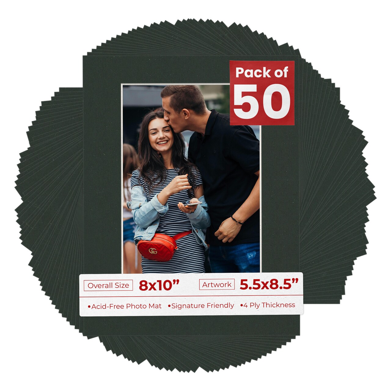 Textured Black Mat Board for 8x10 Frames - Fits 5.5x8.5 Photos